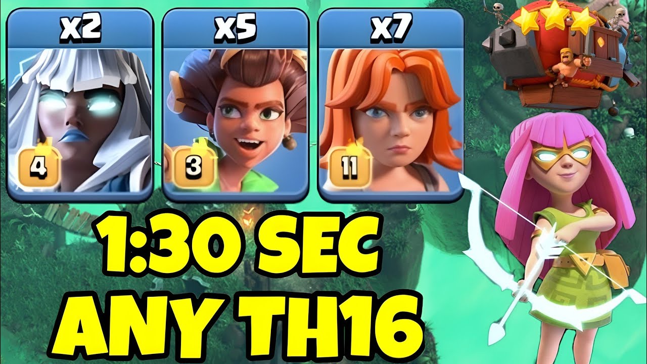 5X Root Rider  + 7X Valkyrie + 2X electro Titan !!!   BEST TH16 Attack Strategy ( Clash of clans )!!