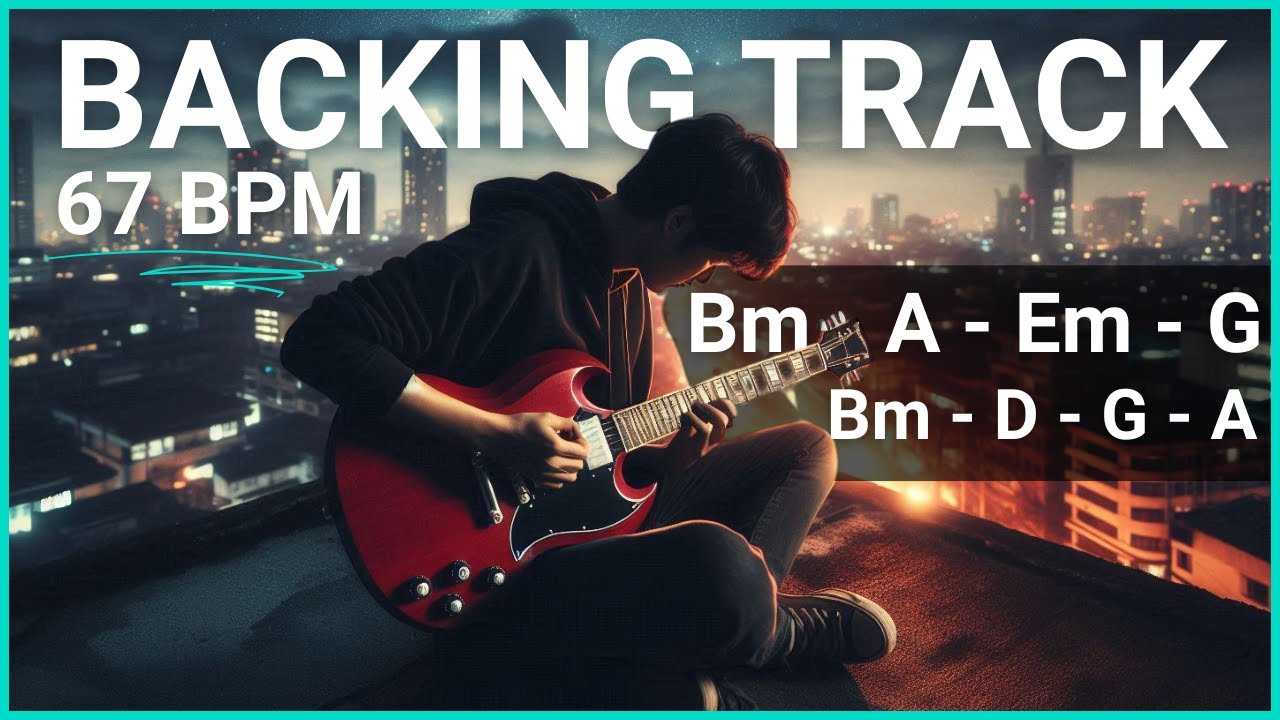 Cinematic Echoes in the Rain Rock Ballad Guitar Backing Track in B Minor | 67 BPM | 6/8 Time