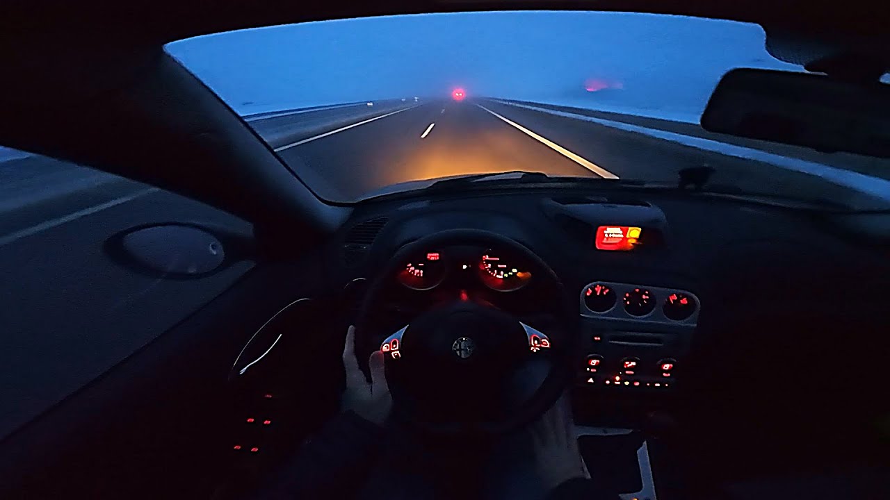 Misty winter highway drive POV - Alfa Romeo 156