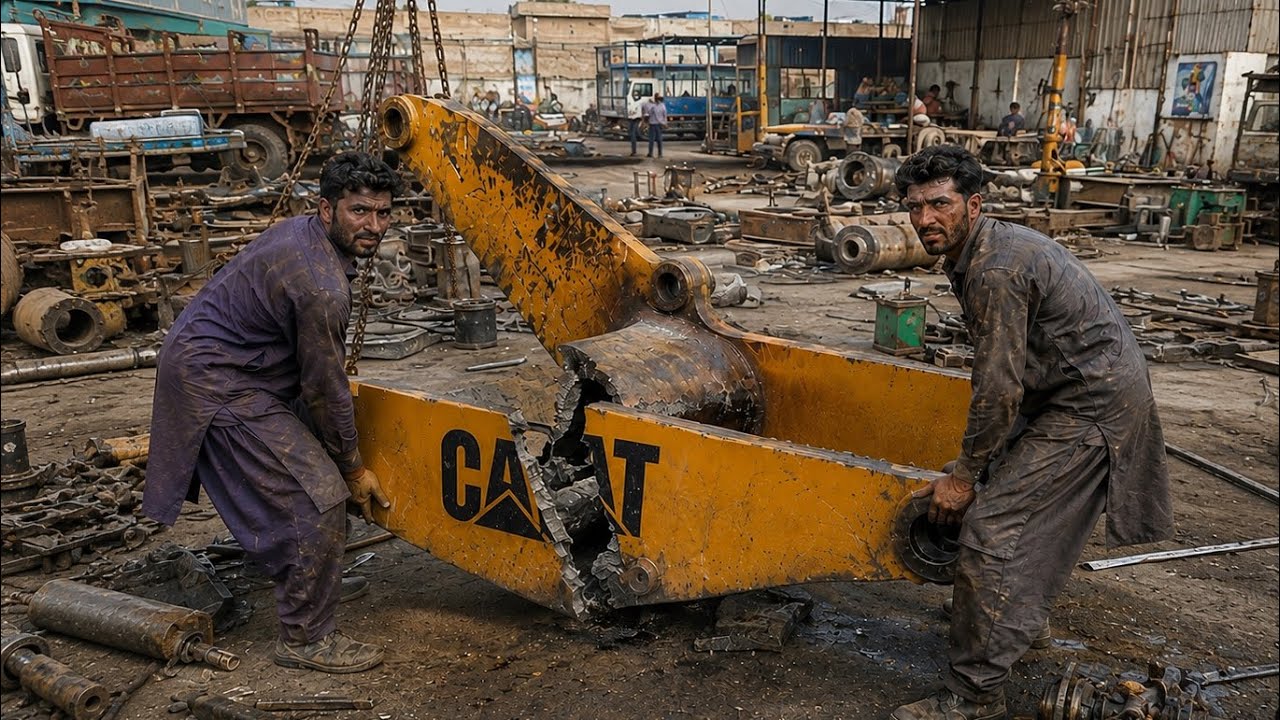    Pakistani Mechanics&rsquo; Incredible Technique to Fix a Massive Caterpillar Boom Crack