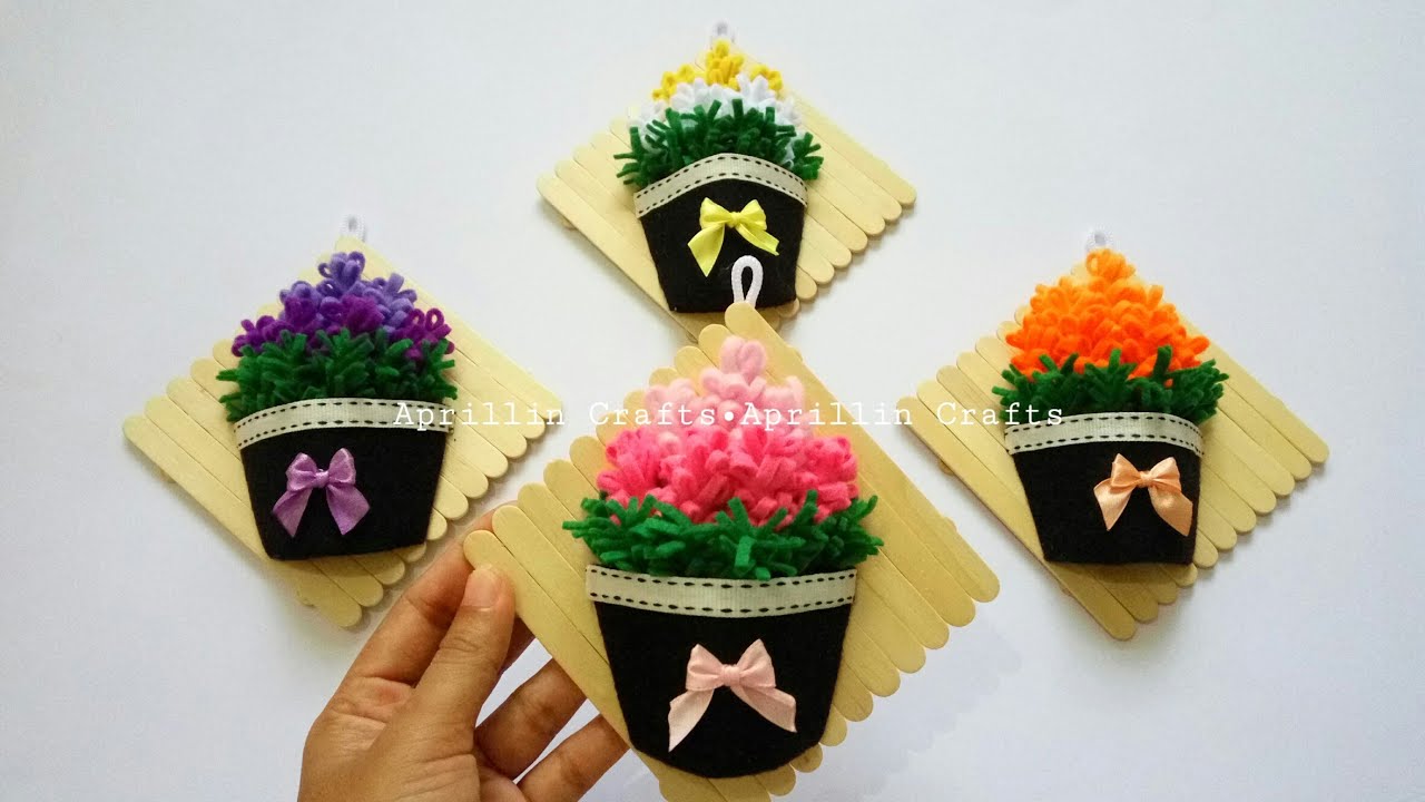 Diy Popsicle stick crafts||Diy Wall decor ideas||Diy hiasan dinding stik es krim dan bunga flanel