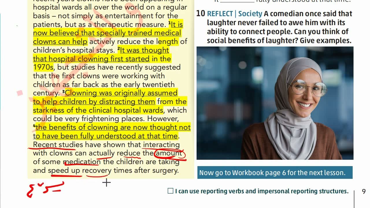 كتاب الطالب انجليزي متقدم صفخة 9 حل تمارين ومراجعة Impersonal reorting Structure