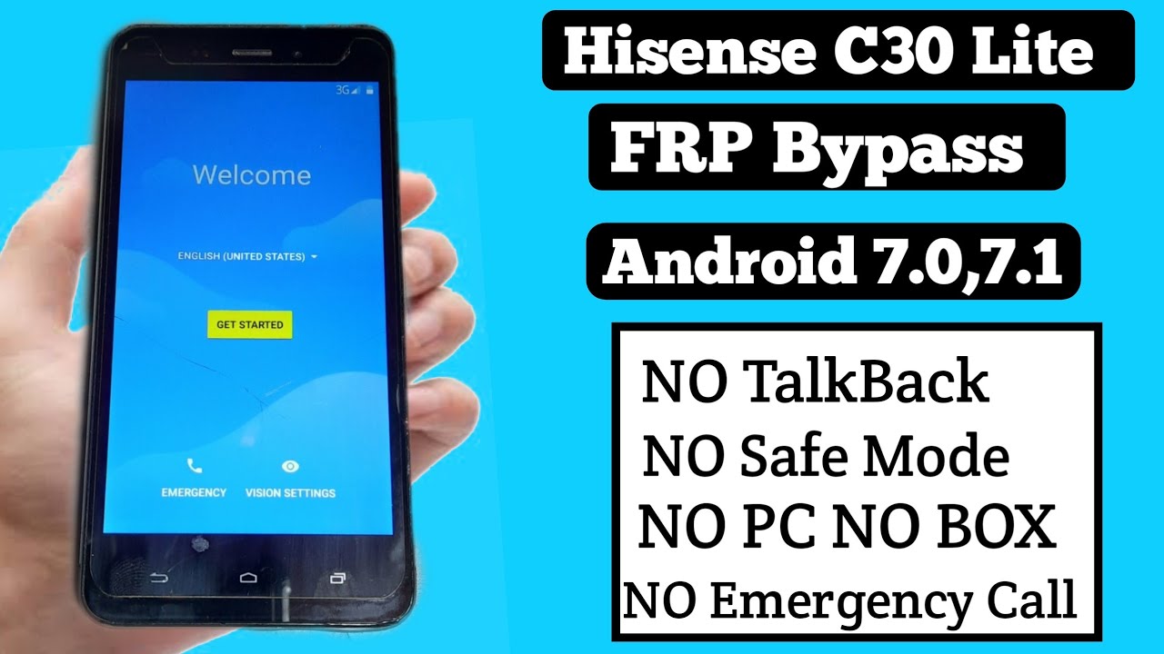 Bypass Google Account Hisense C30 Lite Android 7.0 2021 / FRP Remove Google Unlock Hisense C30 2021
