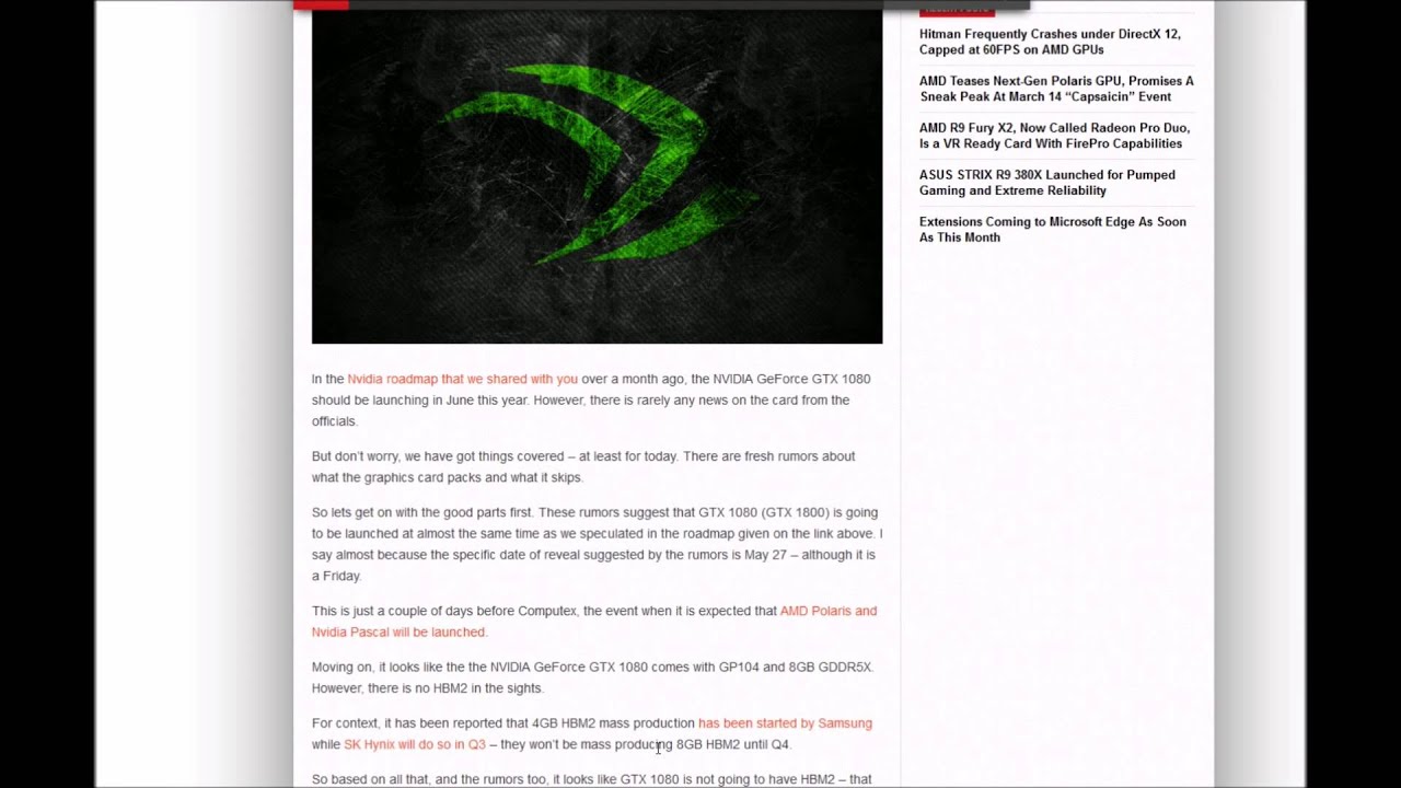 NVIDIA GeForce GTX 1080 Has GP104, 8GB GDDR5X But No HBM2