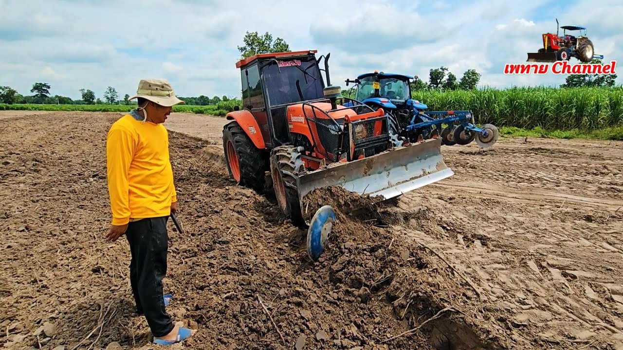 T6050 125HP ไถหางบุกเบิกผาน 4 เจอตอฝังดินถ้าผานไม่หลุดตอออกแน่นอน