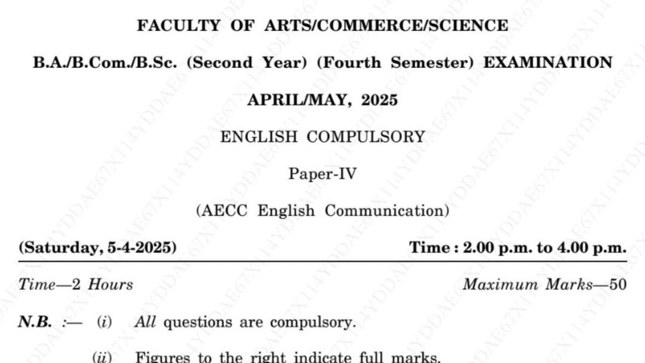 BA 4th Semester English Compulsory Question paper 2025 || BA 4th Semester PYQ English Compulsory