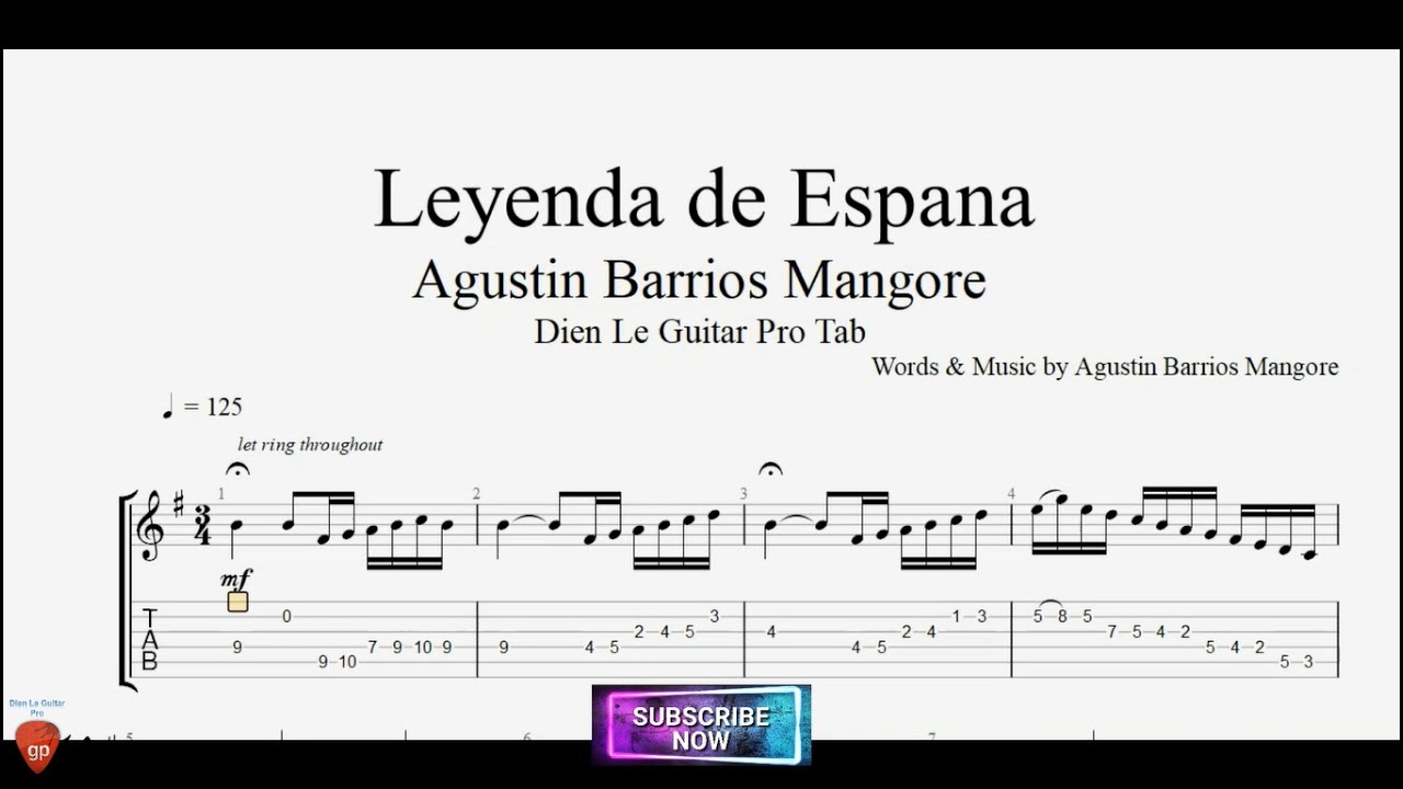 Agustín Barrios Mangoré - Leyenda De Espana with Guitar Tutorial TABs