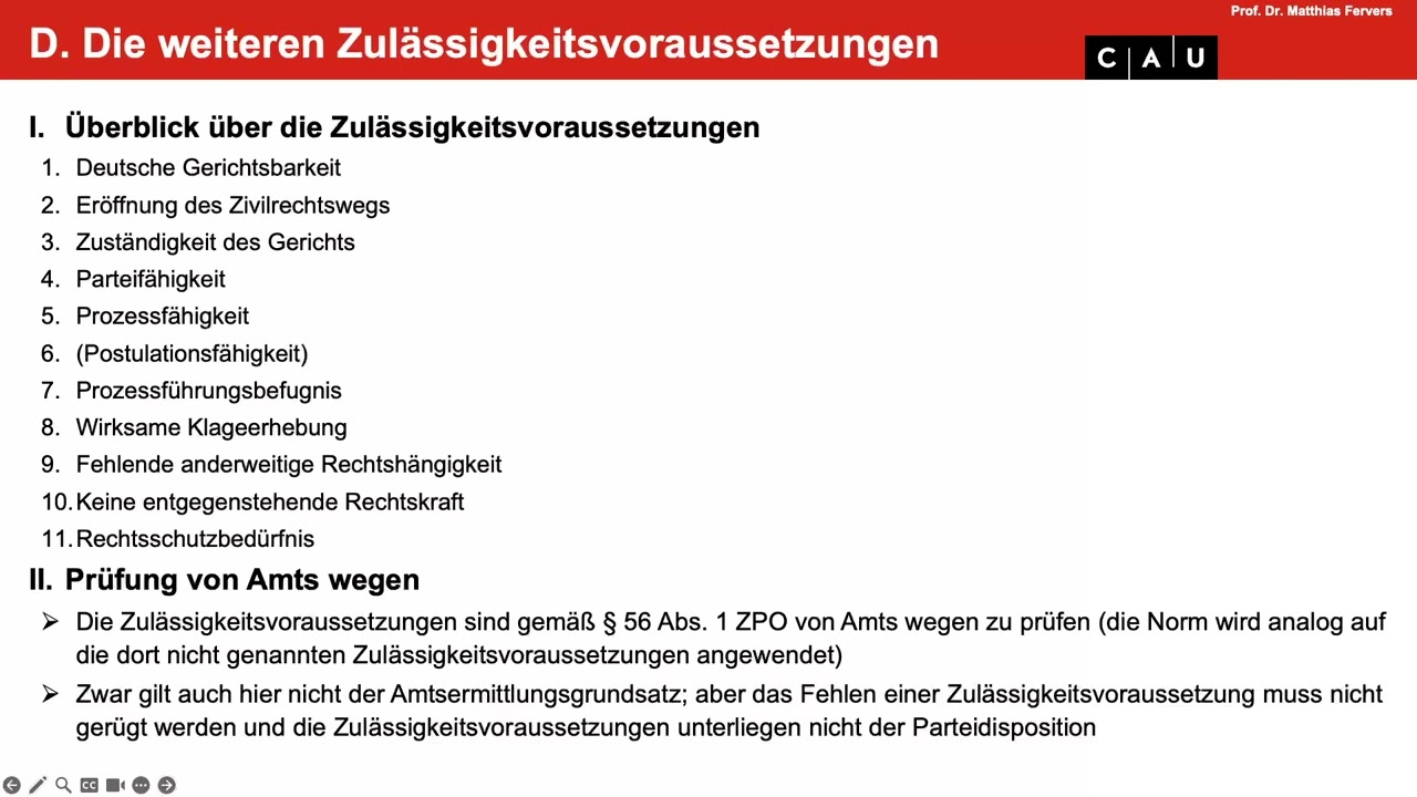 Zivilprozessrecht – Folge 04 (Parteifähigkeit, Prozessfähigkeit, Prozessführungsbefugnis)