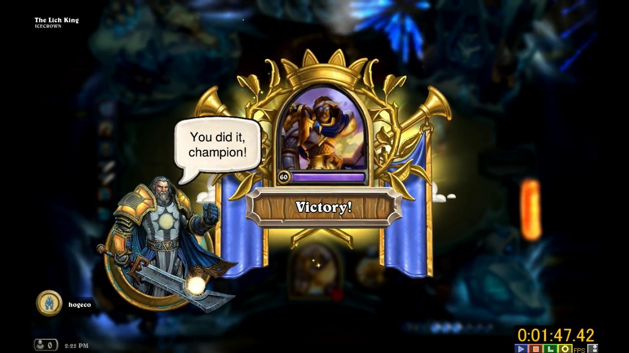 Hearthstone Knights of the Frozen Throne Lich King Paladin Speedrun in 1:47.42