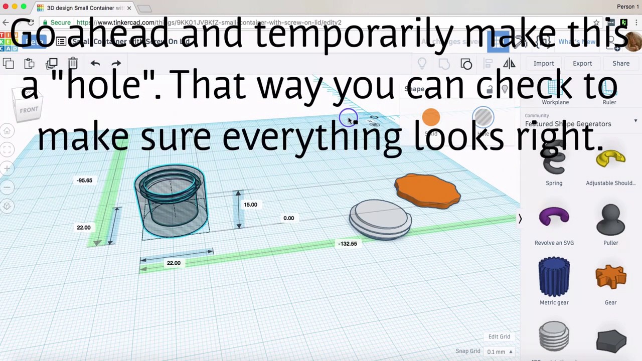 Tinkercad Tutorial - making a container with a screw lid