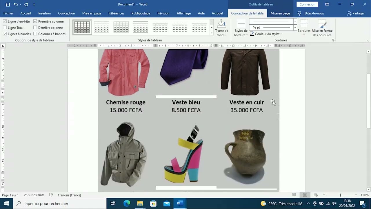 Word cas pratique n°7 : Créer un catalogue de produits à l'aide d'un tableau