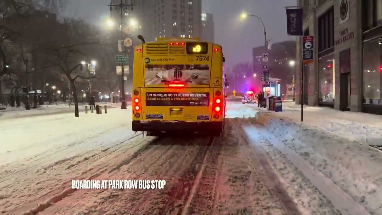 NYC Blizzard M9 Bus Ride: Downtown to Houston St in Heavy Snow