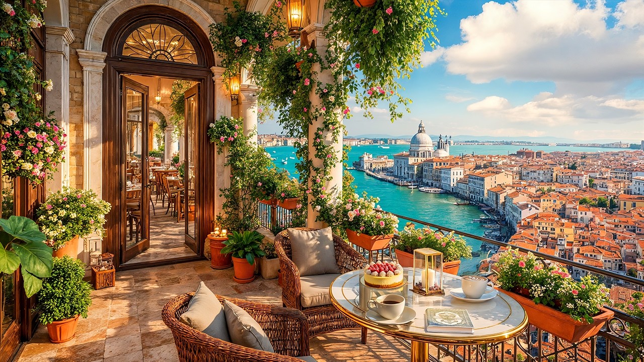 Venice Balcony Café Morning Jazz ☕ Grand Canal View & Relaxing Jazz Instrumental for Study, Work