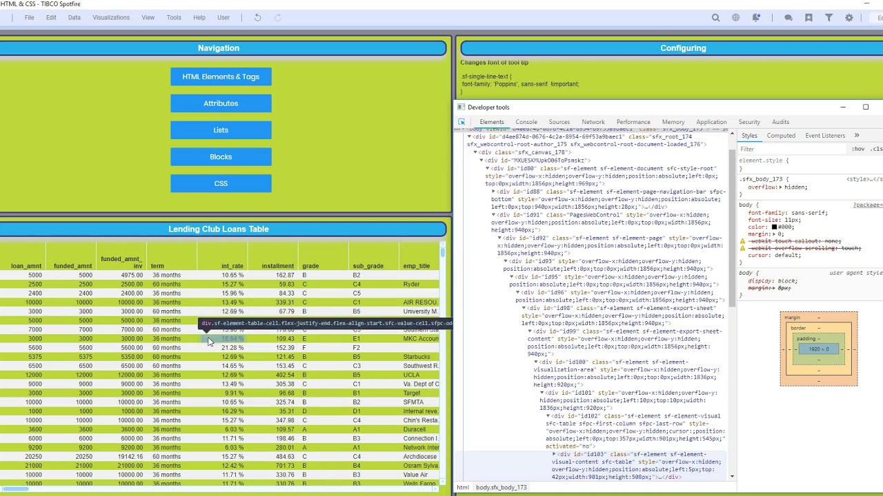 Spotfire HTML & CSS Inspection