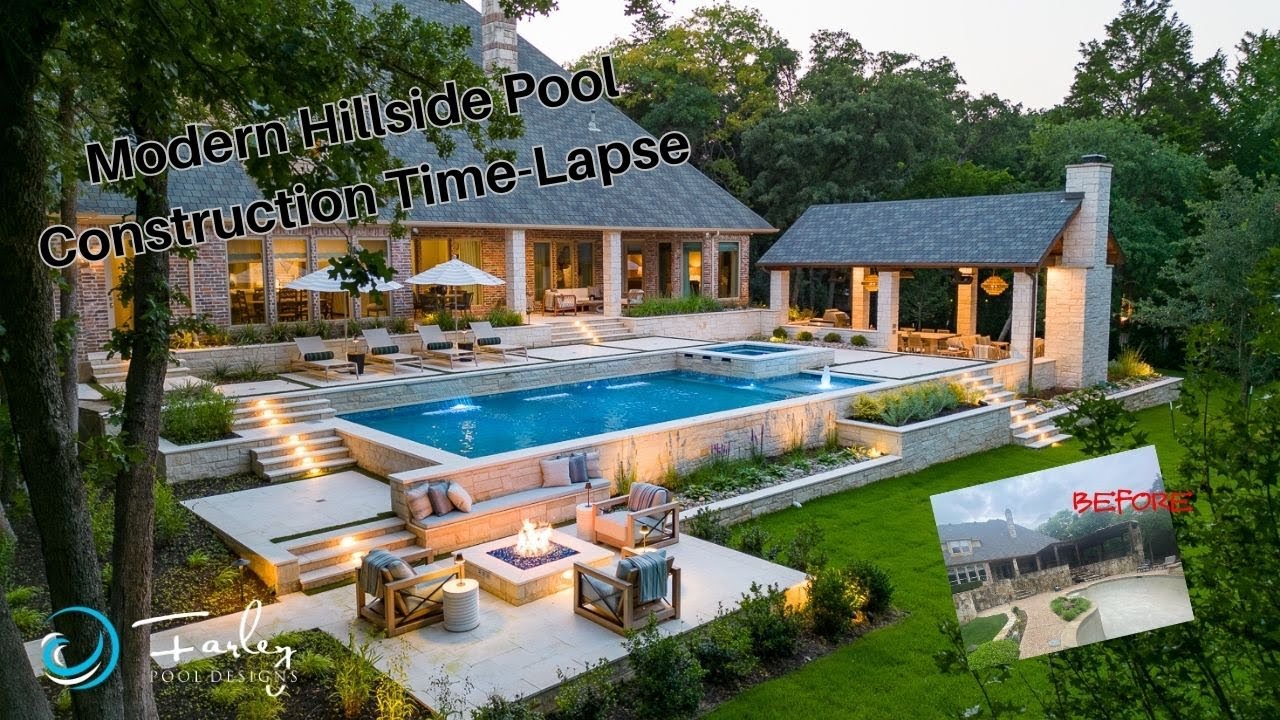 Modern Hillside Pool & Outdoor Living Construction Time-Lapse