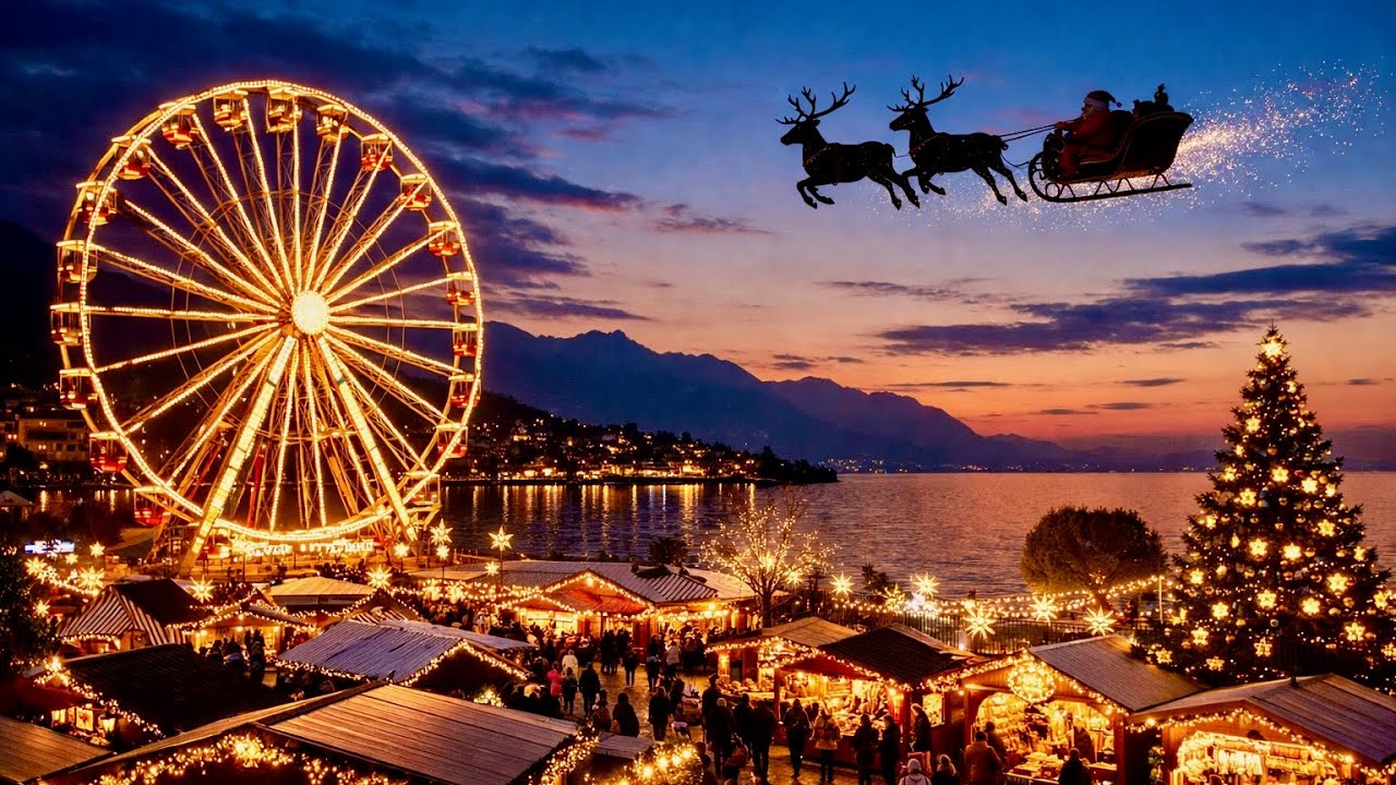🎄 A Christmas Dream in Switzerland 🇨🇭 Montreux Lakeside Magic & Flying Santa in 4K