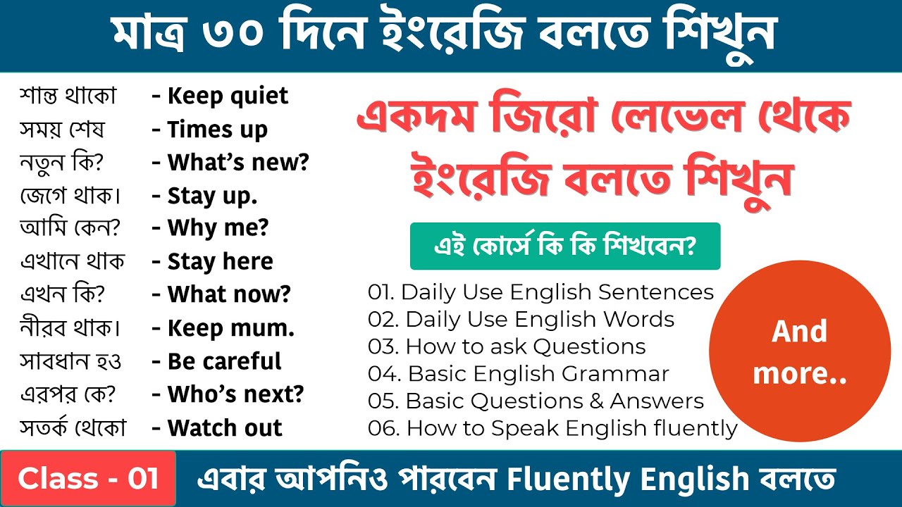 ১০১টি ছোট ইংরেজি বাক্য || 101 Two word English Sentences || 30 Days English speaking Challenge #01