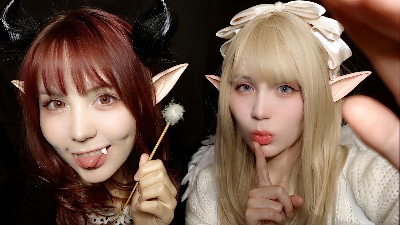 (SUB) 🇯🇵ASMR Чистка ушей падшим ангелом и ангелом ♱♡♱
