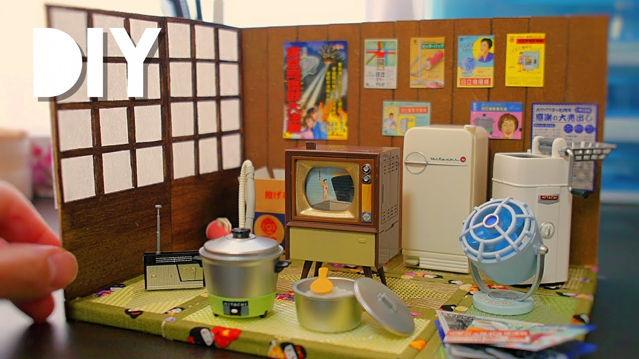 DIY☺︎【100均】Miniature 和室 dollhouse & 日立のなつかし昭和家電 - Japanese style -