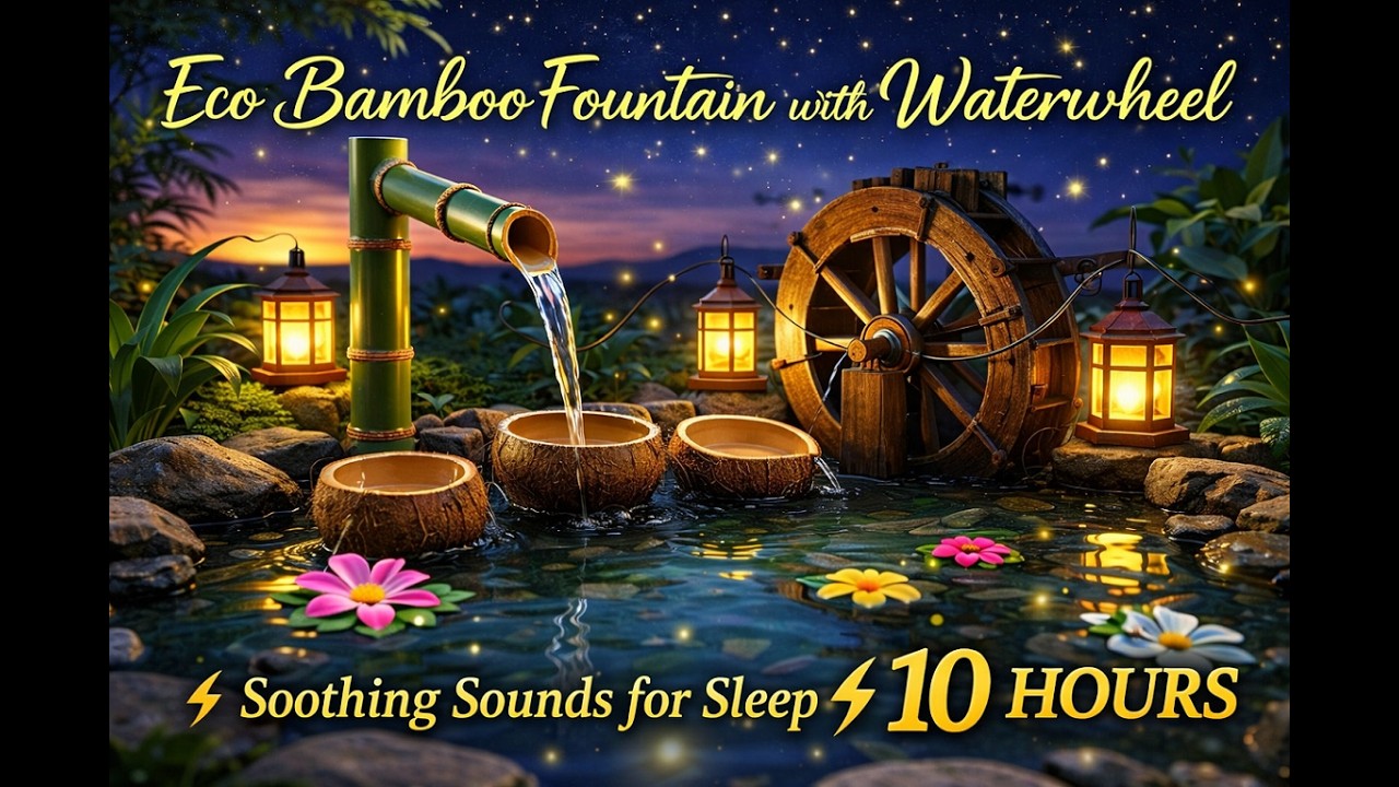 Bamboo Fountain at Dusk 🌿 10 Hours Peaceful Nature for Sleep & Study