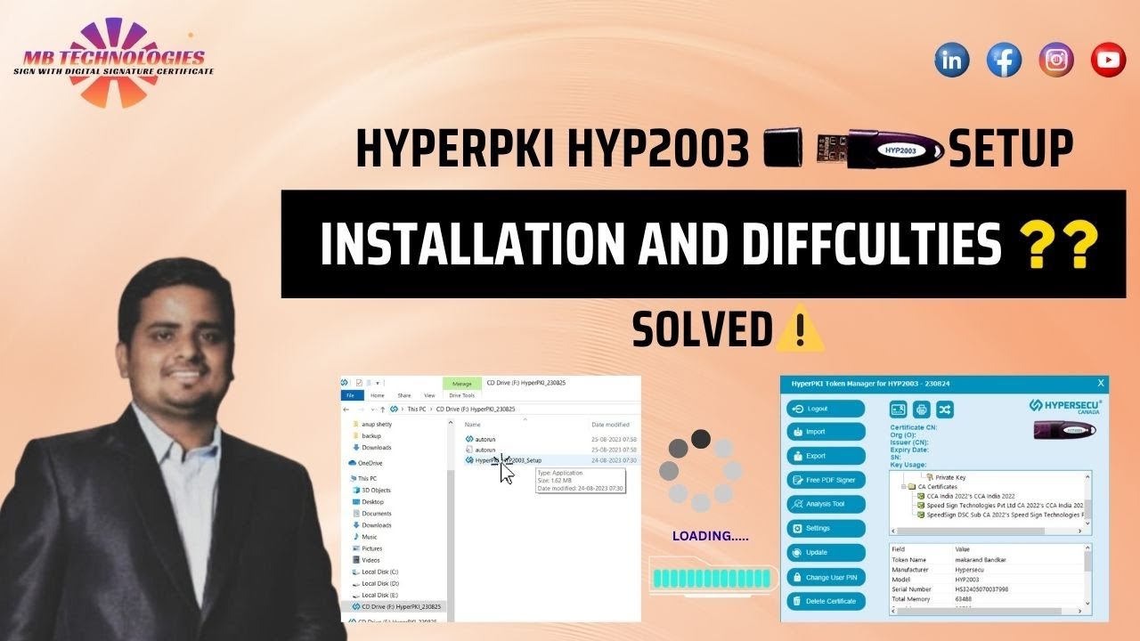 HyperPKI HYP2003 token drivers setup Installation / diffculties I digital signature MB TECHNOLOGIES