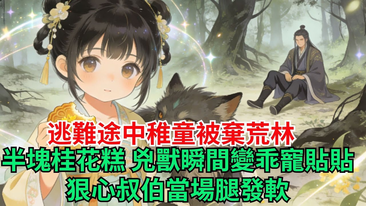 逃難途中稚童被棄荒林，半塊桂花糕 兇獸瞬間變乖寵貼貼，狠心叔伯當場腿發軟#穿越#有聲書#爽文#萌娃#團寵