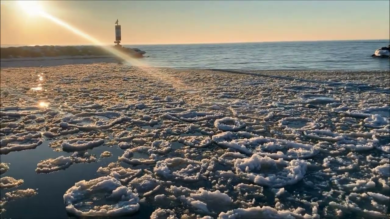Beautiful Sunset on Frozen Lake Huron, Canada