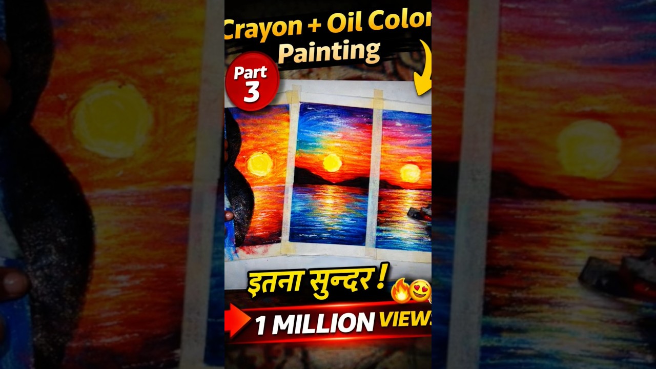 🎨 Crayon + Oil Color Sunset Painting 🌅 | Part 3 | So Satisfying Art 😍 