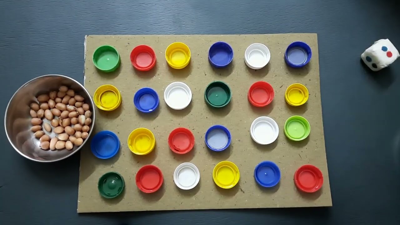 Cognitive flexibility games using bottle caps