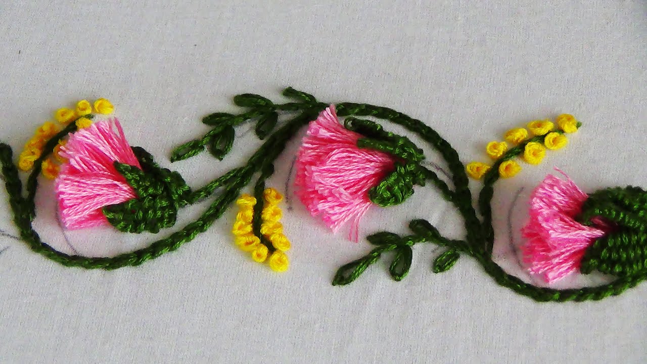 Hand Embroidery: Amazing Border Embroidery/ Flower Embroidery