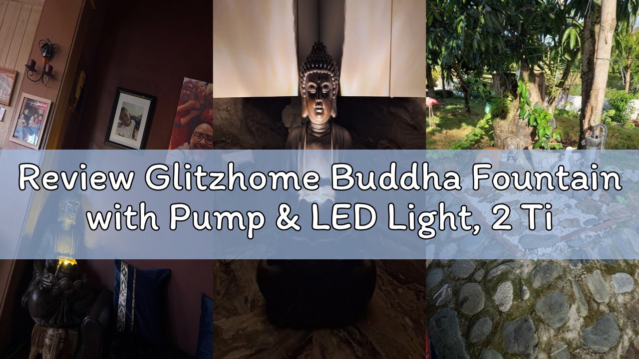Review Glitzhome Buddha Fountain with Pump & LED Light, 2 Tier Zen Style Meditating Buddha Water Fou