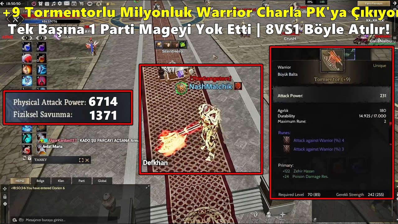 ZeitzquiN | +9 Tormentor'lu Milyonluk Warrior Charla PK Atıyor | Tek Başına 8VS1 Attı! | Rise Online
