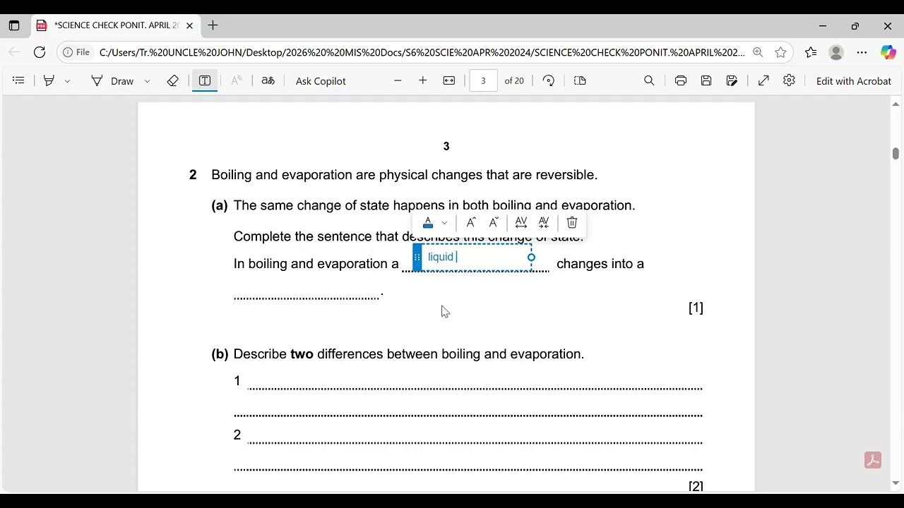 CAMBRIDGE PRIMARY SCIENCE CHECK PONIT  APRIL 2024  PAPER 1
