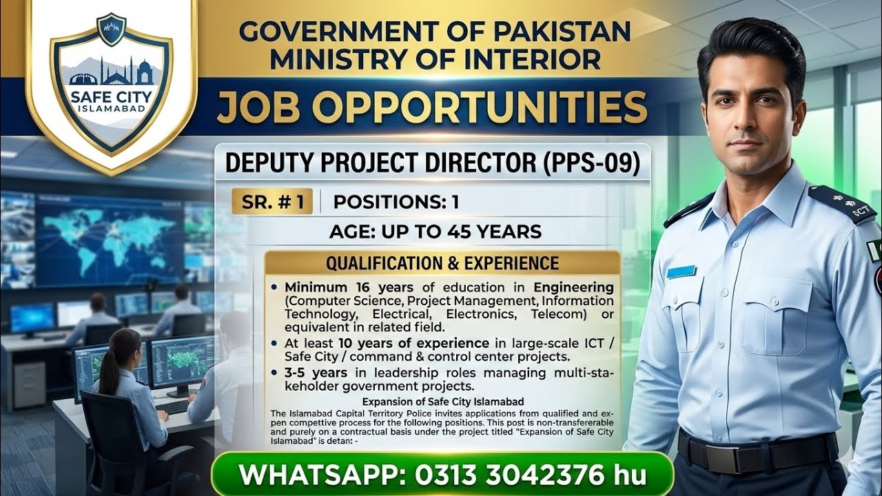 Deputy Project Director Jobs 2026 | Ministry of Interior | Safe City Islamabad Project