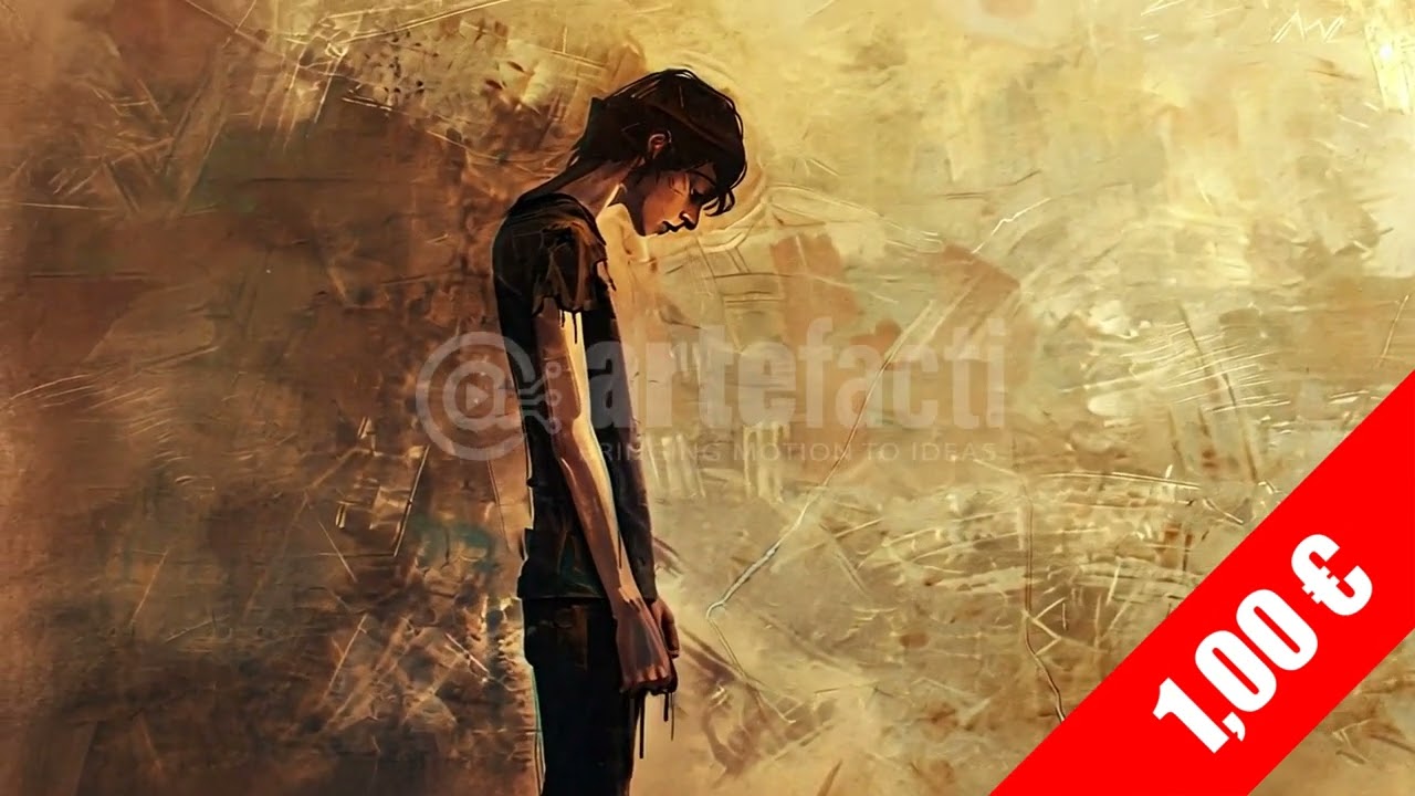 Artistic Portrait of Melancholic Child Against Abstract Canvas | HD Stock Footage