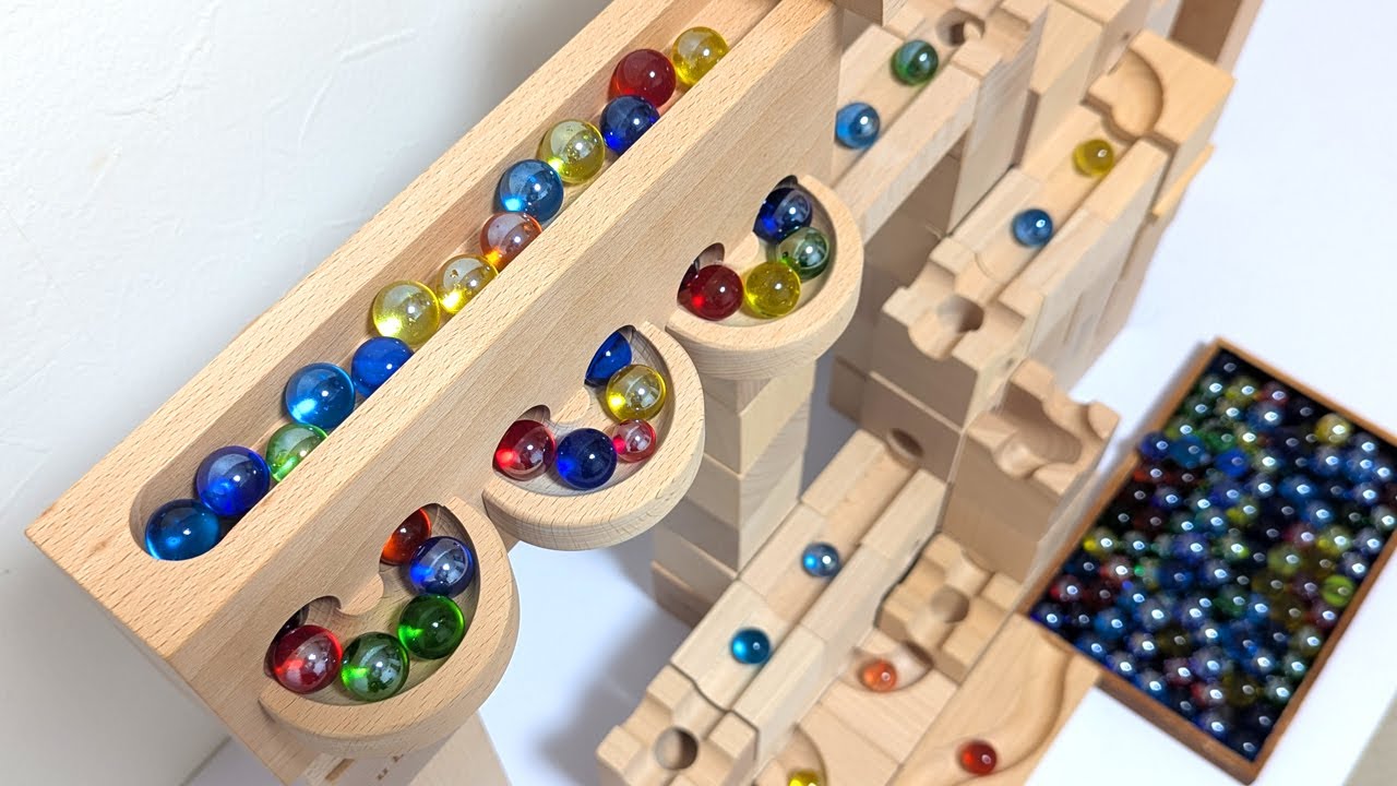 Marble Run ASMR ☆ Wooden Cubolo & Wave Slope Tower Course