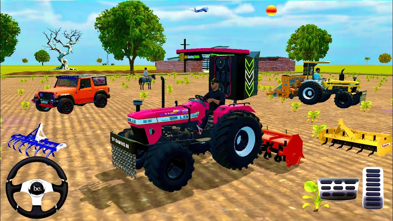 🛑SONALIKA🚜, FARMTREC🚜 ,TRACTOR (THAR🚘) HORSE 🐎 FARMING 3D GAMING VIDEO #trending #viralvideo 