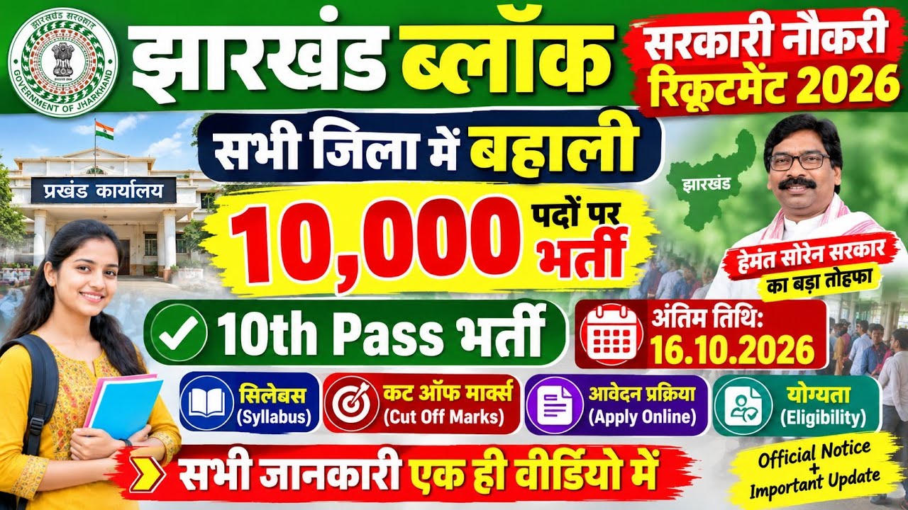 Jharkhand Block Sarkari Naukri Recruitment 2026 | सभी जिलों में 10,000+ भर्ती | 10th Pass | Jssc Job