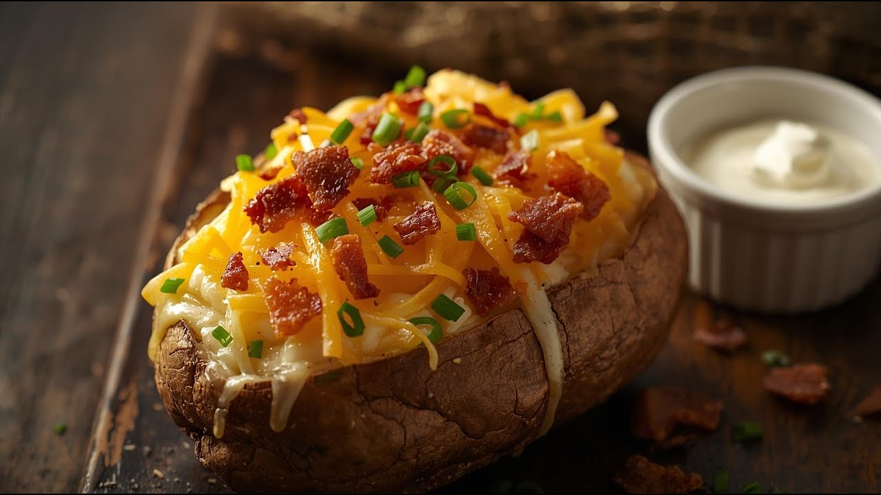 Фаршированный картофель, запеченный в духовке, с беконом, сыром и другими ингредиентами!