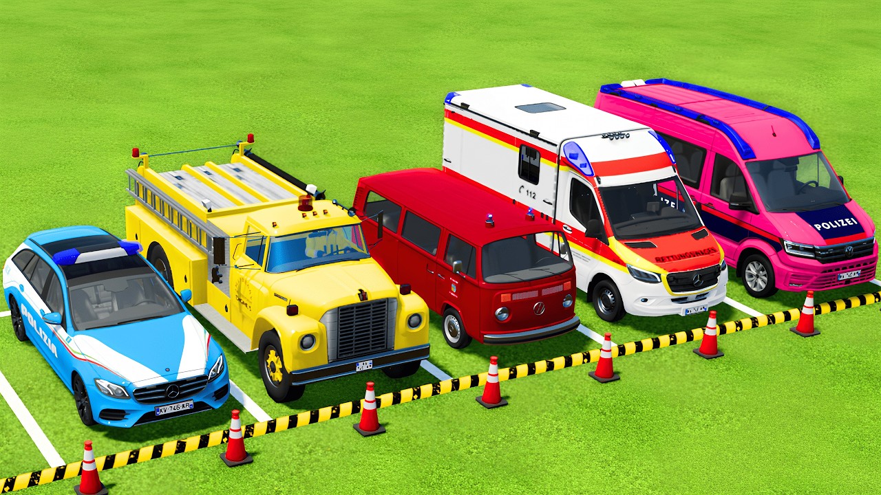 POLICE CARS, FIRE DEPARTMENT, AMBULANCE VEHICLES TRANSPORTING WITH MAN TRUCKS ! Farming Simulator 22