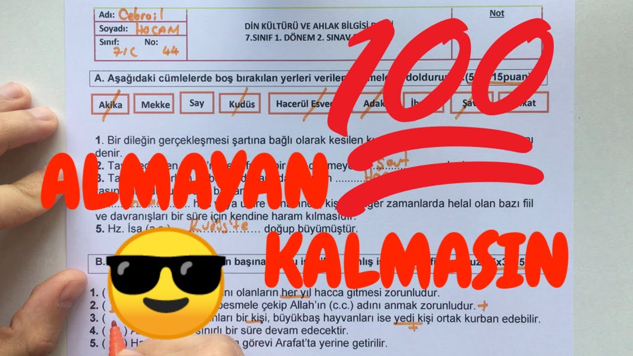 7. Sınıf Din Kültürü 1. Dönem 2. Yazılı Soruları