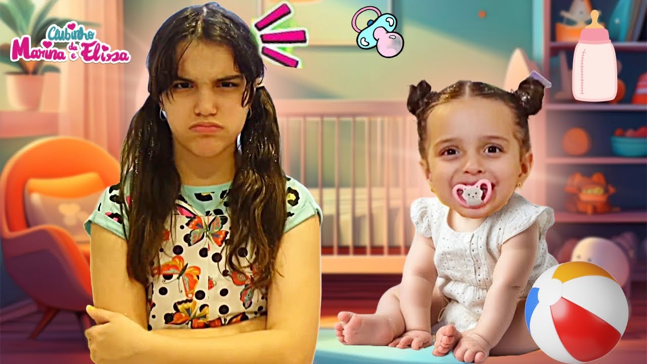 Marina e Elisa em uma História Engraçada de uma nova irmã bebê e outras histórias para crianças