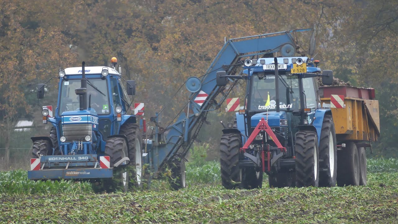 Een Ford 7710 Gen 1 Edenhall 223-bietenrooier, Ford 7840 SLE  Veenhuis voederbietenrooien