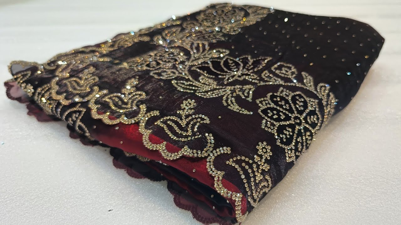 BLACK & RED COLOUR DESIGNER SAREE IN STONE WORK | DOUBLE SHADE SAREE
