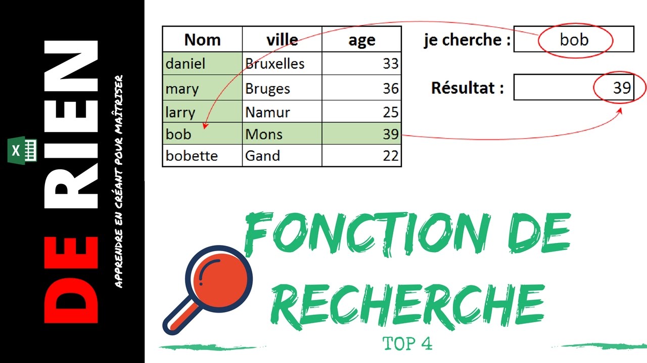 top 4 fonction de recherche | Tutoriel Excel - DE RIEN