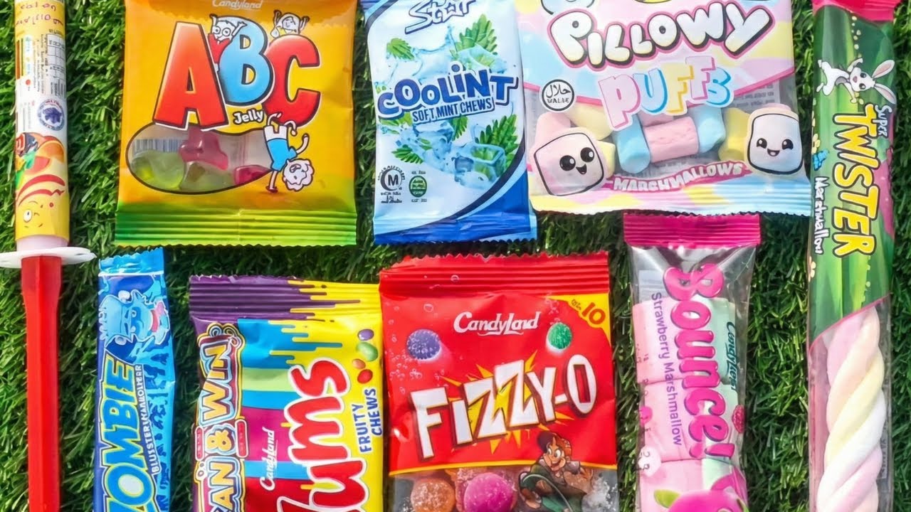 ASMR Most Popular Candys  some lots of colorful rainbow lollipop candy  unpacking chocolate eat