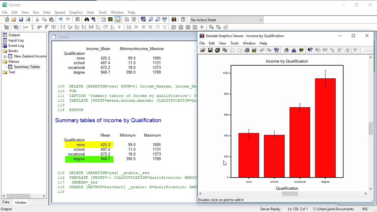 Summary Tables and Filters in Genstat