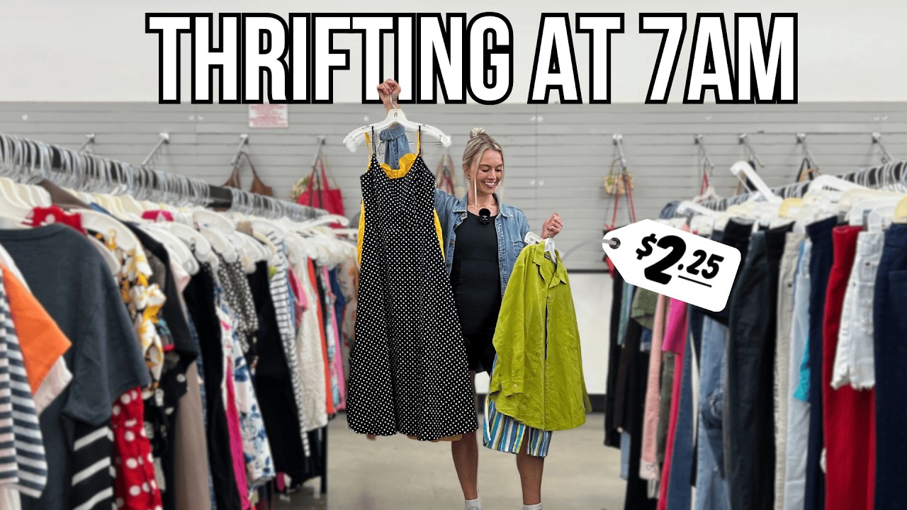 THRIFT WITH ME AT 7AM | Everything's $2.25! | Colorful Spring Try-On Haul