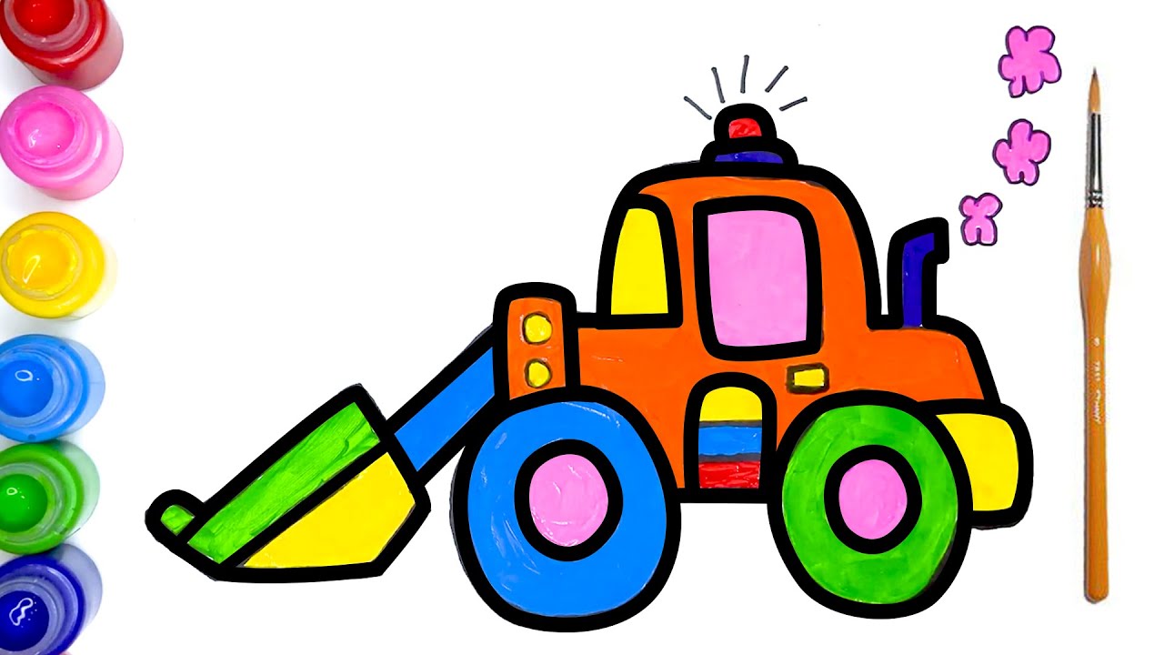 Bulldozer Drawing, Coloring and Painting With Watercolor | How to Draw Tips for Kids Toddlers