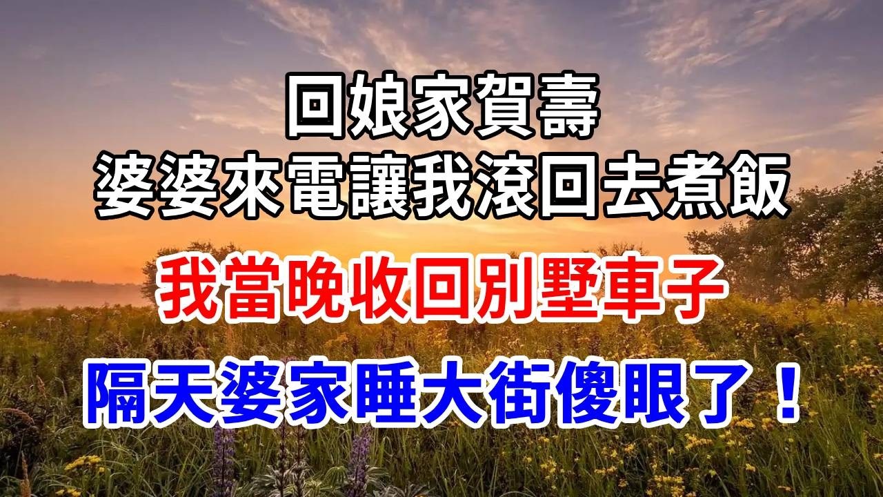 回娘家賀壽，婆婆來電讓我滾回去煮飯，我當晚收回別墅車子，隔天婆家睡大街傻眼了！